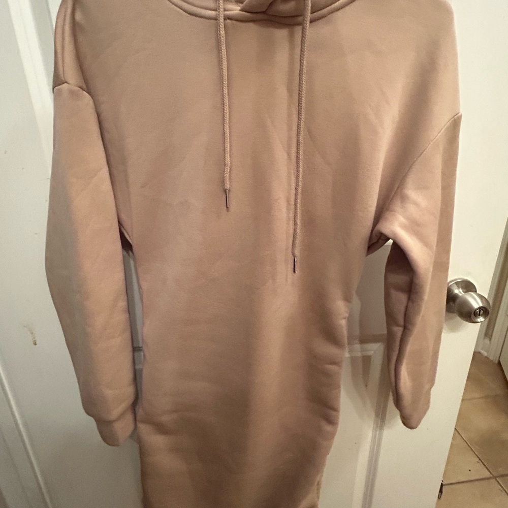 Women’s Tan Cinched Draw String Hoodie Dress